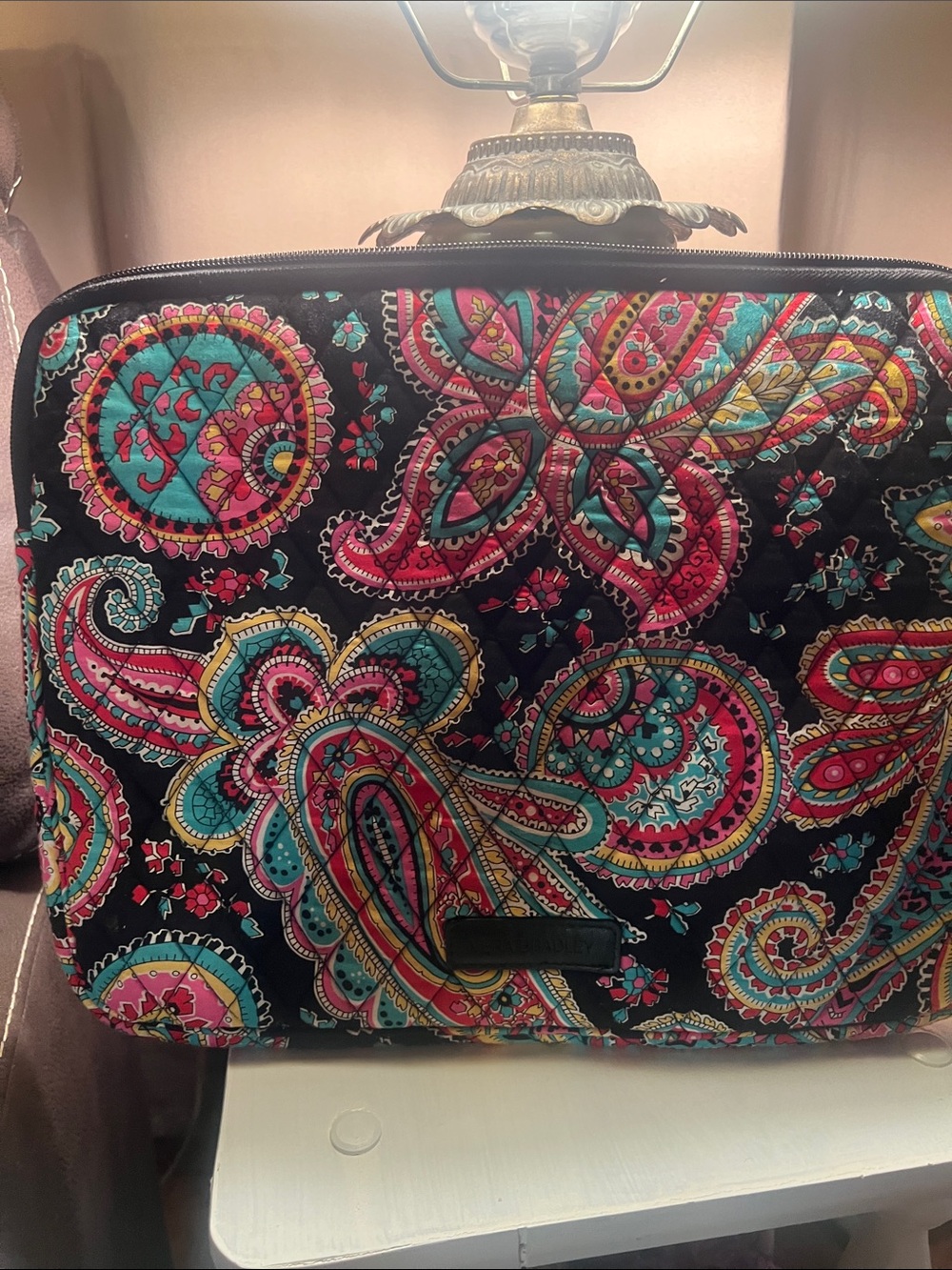Vera Bradley Quilted Paisley Pouch in Black, Teal & Pink